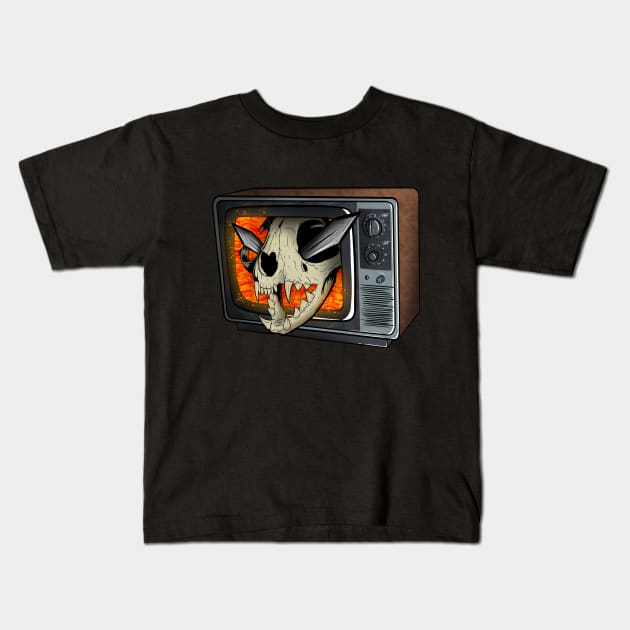 Skull TV Portal Kids T-Shirt by Kruzal